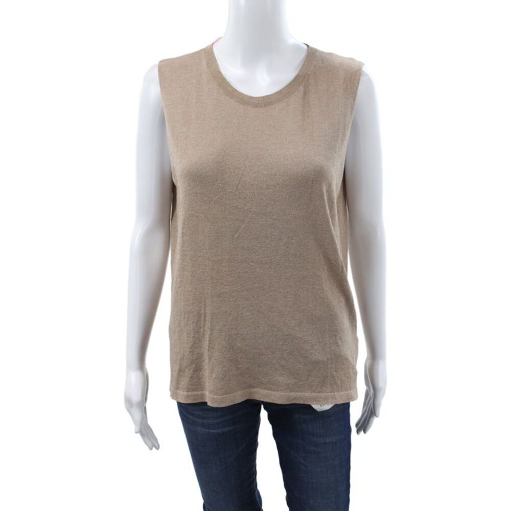 Jennifer Tyler Women Pullover Sleeveless Crewneck Beige Metallic Viscose Size S